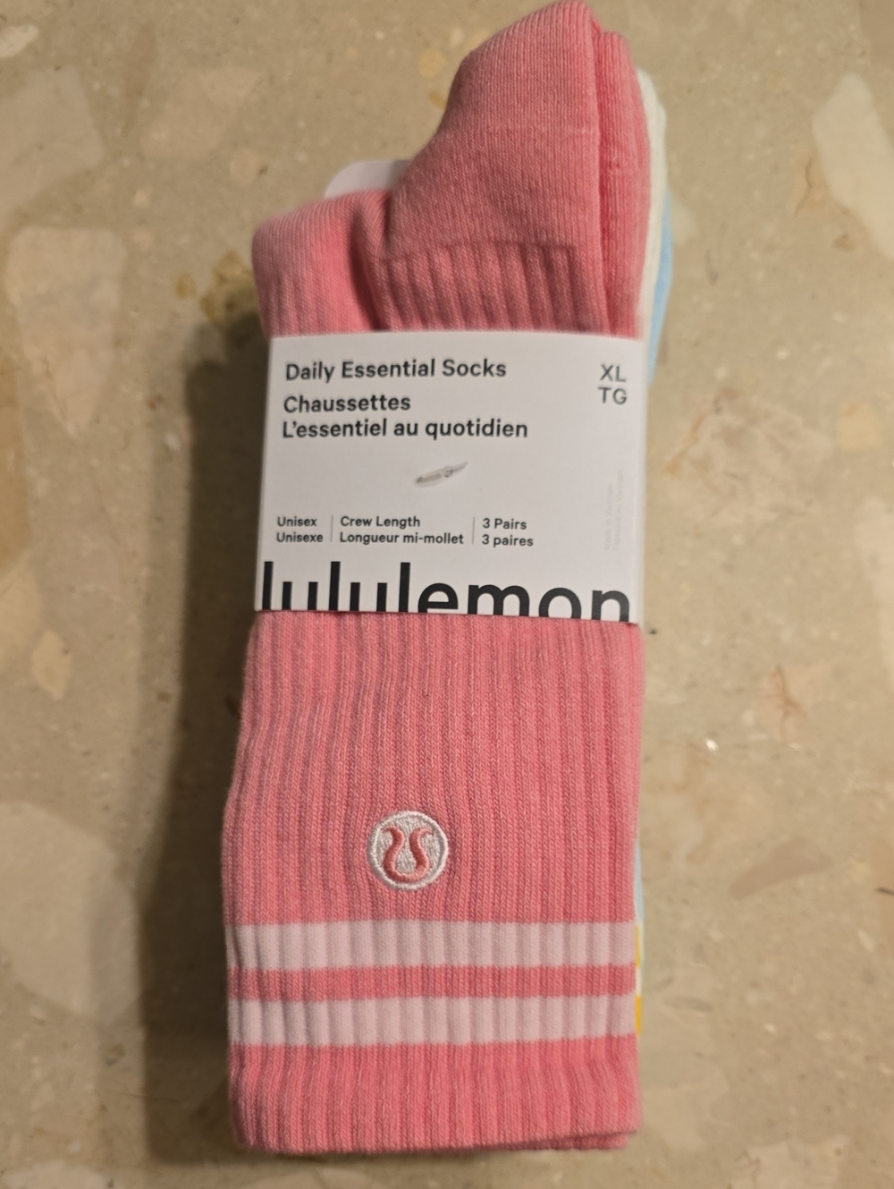 lululemon athletica Pink Ribbed Crew Socks with Stripes (3-Pack)
